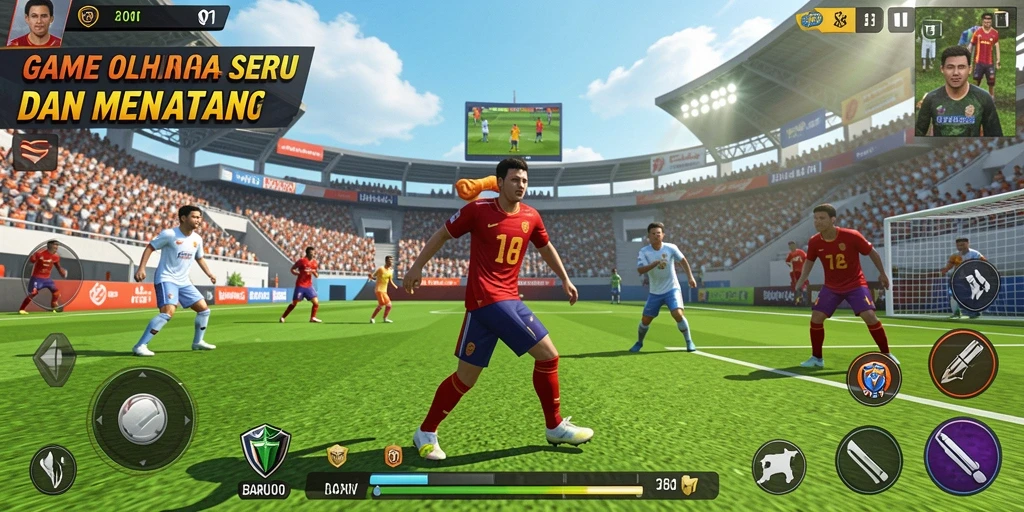 Tampilan utama gameplay BARU01 yang penuh aksi olahraga.
