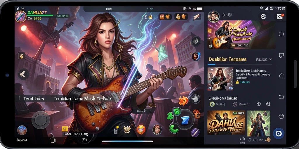 Tampilan gameplay DAHLIA77 yang menarik dengan beragam pilihan musik.