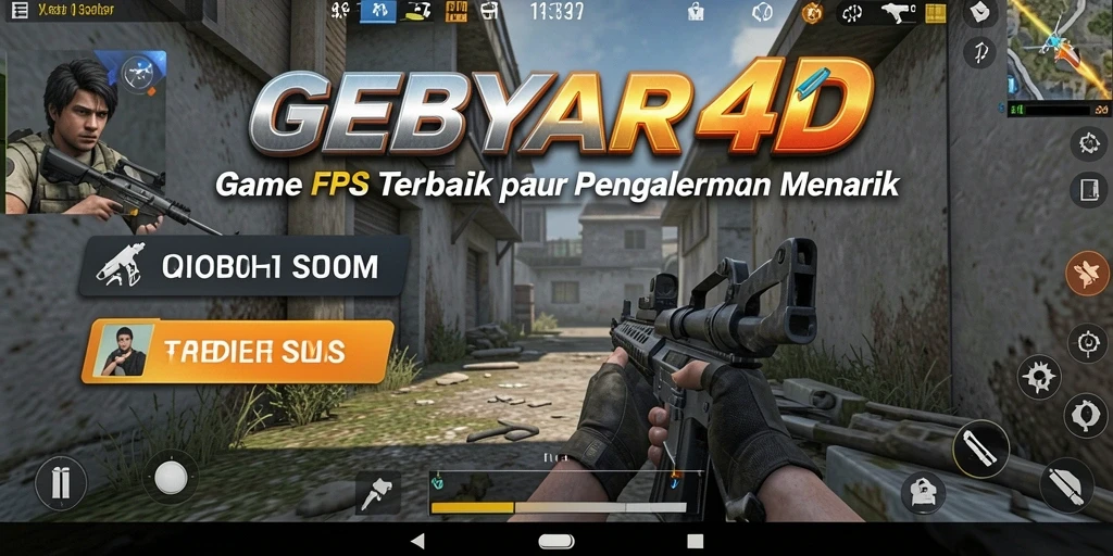 Tangkapan layar utama GEBYAR4D menampilkan aksi tembak-menembak yang intens.