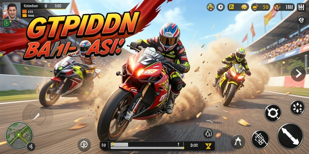 Gameplay GTPIDN yang mendebarkan dengan motor dan trek yang menantang.