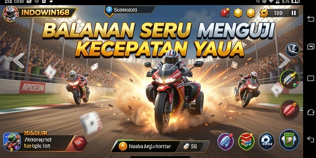 Screenshot gameplay INDOWIN168 menunjukkan balapan yang mendebarkan.