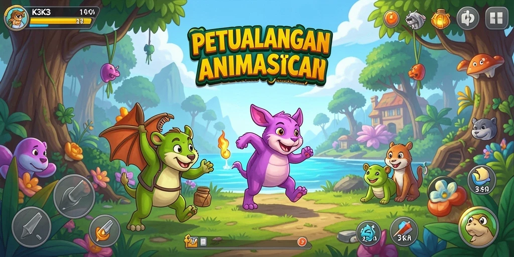 Screenshot K3K3 menampilkan karakter anime yang dinamis dalam aksi.
