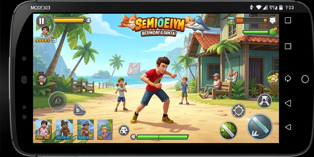 Tangkapan layar dari gameplay santai MODE303 yang penuh warna.